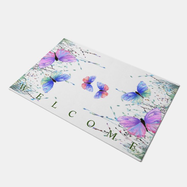 Tapete Primavera Joy Doormat Borboletas Voando - Bem-vind (Inclinado)