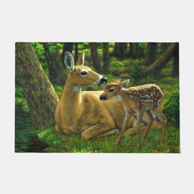 Tapete Primavera Whitetail Fawn e Madre Deer (Frente)