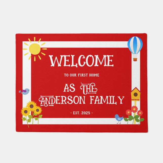 Tapete Primeiro Lar Bem-Vindo Tipografia Sunflower Red Wh (Frente)