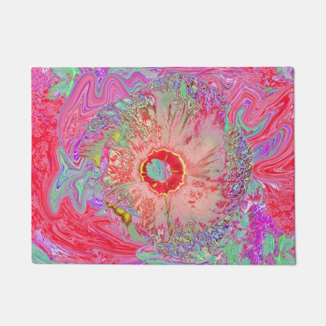 Tapete Psicodélico Retro Coral Arco-Íris Hibiscus (Frente)