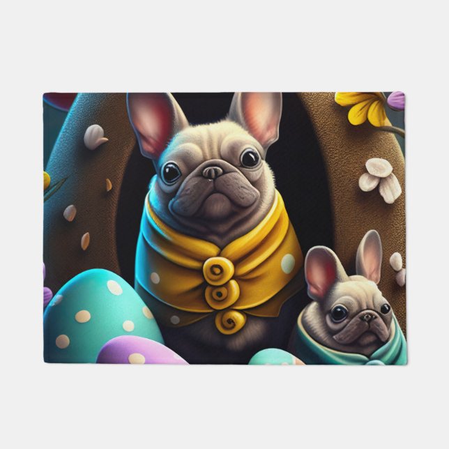 Tapete Pug Adorável com Ovos de Páscoa Uma Celebração Div (Frente)
