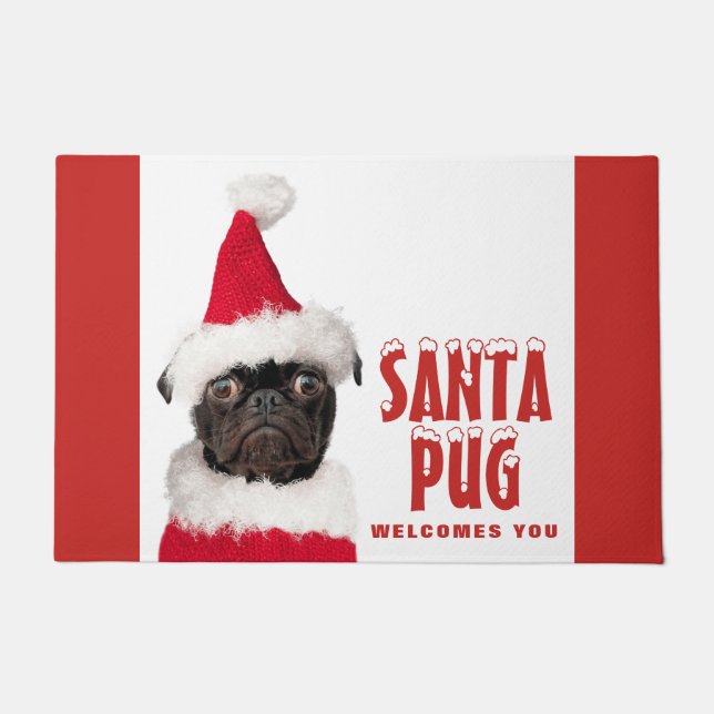 Tapete Pug Negro Bonito no Natal (Frente)