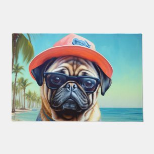 Tapete Pug on Beach, presente de verão para o amante do c