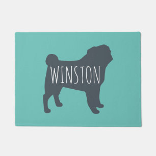 Tapete Pug Silhouette Cinzas e Teal Personalizadas