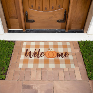 Tapete Pumpkin Bonito Bem-vindo Wordart Fall Orange Gingh