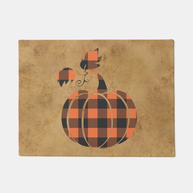 Tapete Pumpkin De Outono De Xadrez Laranja E Preta (Frente)