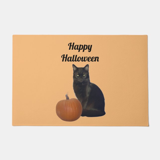 Tapete Pumpkin e Black Cat Happy Halloween Orange (Frente)