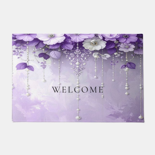 Tapete Purple Flowers with Dangling Pearls Doormat (Frente)