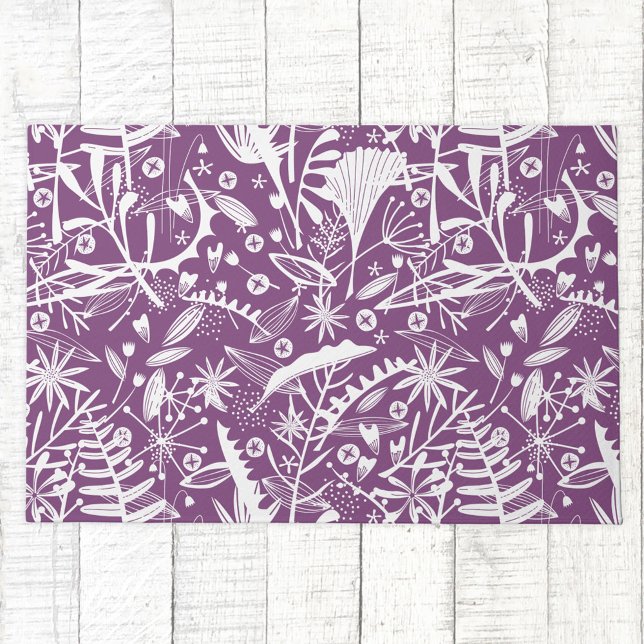 Tapete Púrpura Botânica de Silhueta Floral (Purple floral foliage pattern doormat)