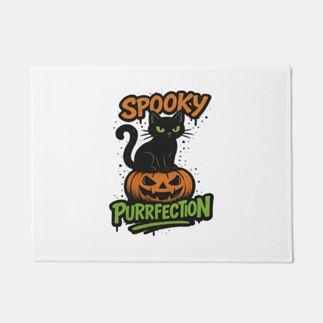 Tapete Pursão Spooky - Gato Preto Cuto em Pumpkin Hal (Frente)