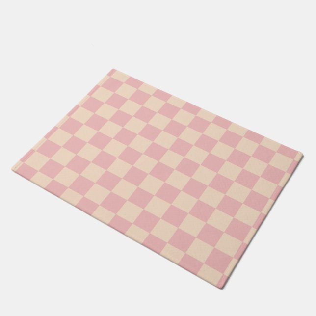 Tapete Quadro de verificação rosa e creme (Inclinado)