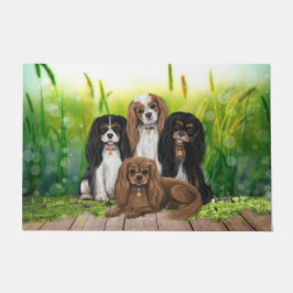 Tapete Quatro Cavaleiros Rei Charles Spaniels em Flores