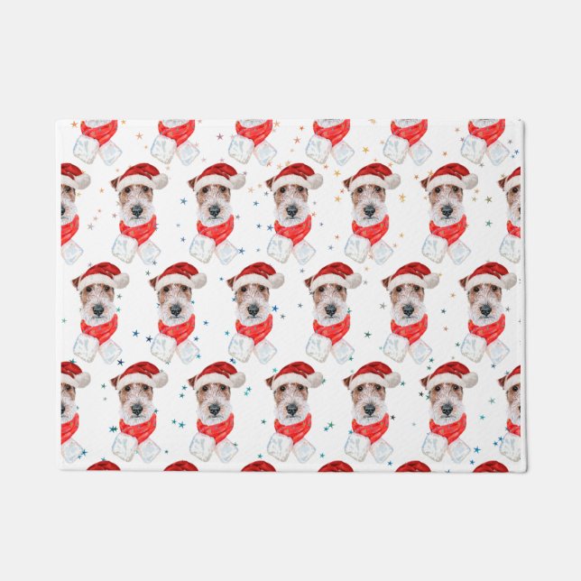 Tapete Raça de Cão Wire Fox Terrier Estrelas de Natal (Frente)