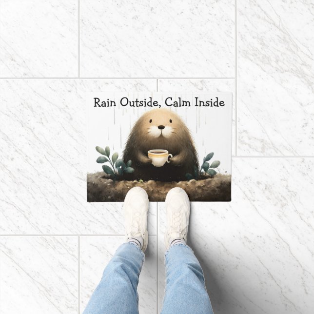 Tapete Rain outside, calm inside. Mole Drinking Coffee (Interior)