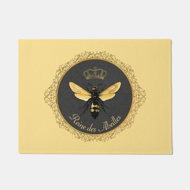 Tapete Rainha Cinza de Abelhas Francesas Elegante Amarelo (Frente)