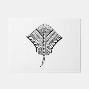 Tapete Raio de Manta tribal preto da arraia-lixa