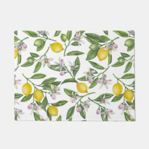 Tapete Ramos de limão com flores e fruta em branco
