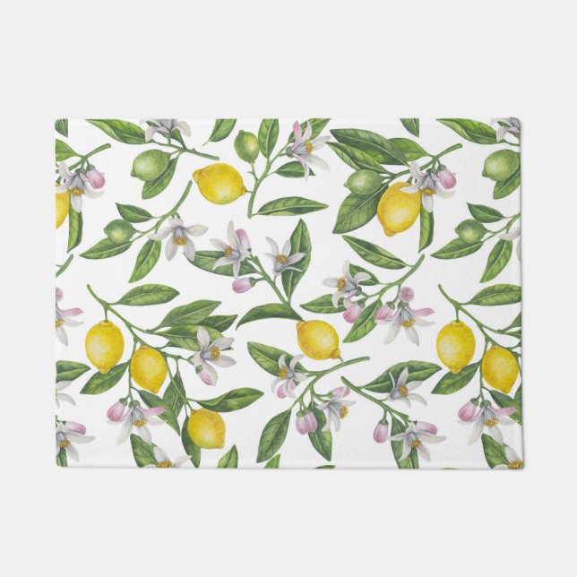 Tapete Ramos de limão com flores e fruta em branco (Frente)