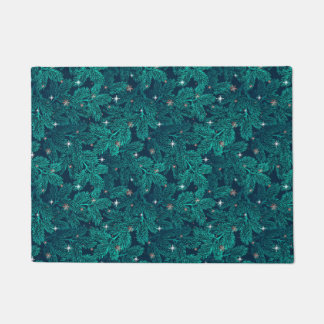 Tapete Ramos de Pinheiro Azul com Flocos de Neve Brancos