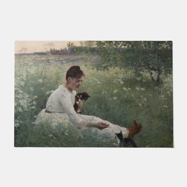 Tapete Rapariga com Gatos na Paisagem de Verão (Kittens) (Frente)