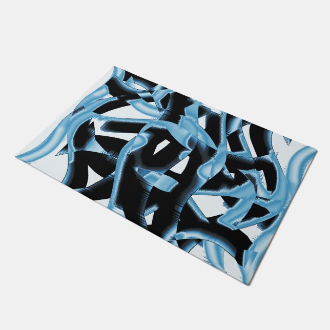 Tapete Raspas ou fitas azuis e pretas destruídas (Inclinado)