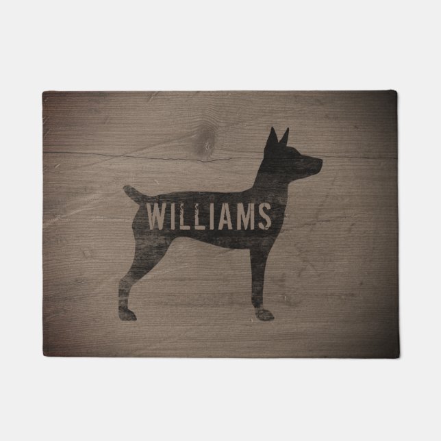 Tapete Rat Terrier Dog Silhouette Rustic Personalizado (Frente)