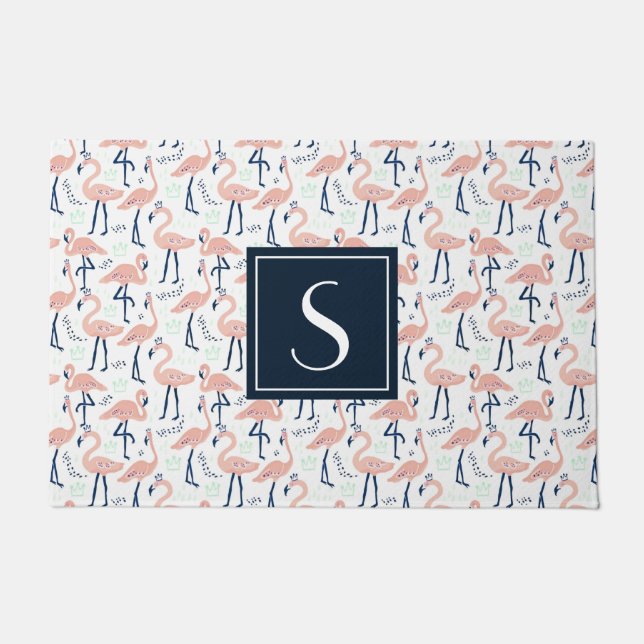 Tapete Rato Tropical Rosa Rosa, Flamingo Pattern Monogram (Frente)