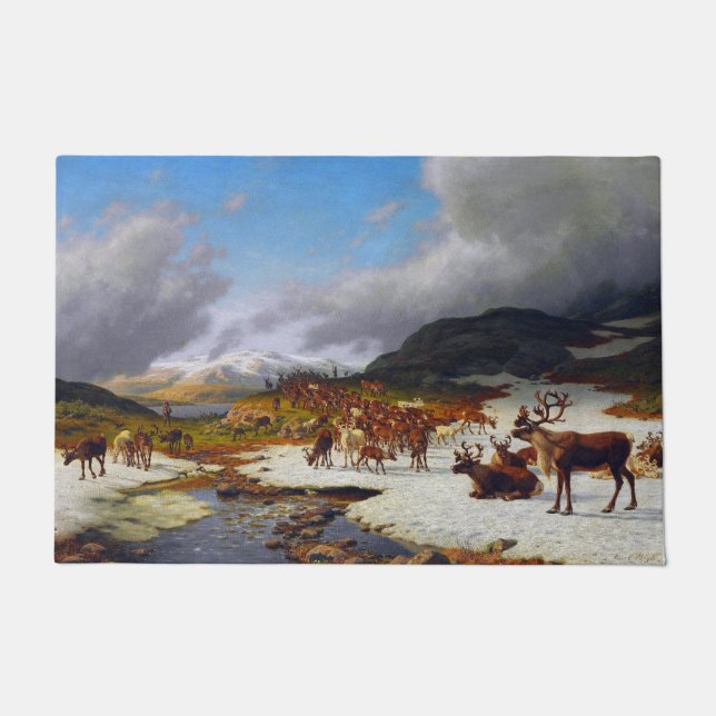 Tapete Rebanho de renas nas montanhas ao norte do acampam (Frente)