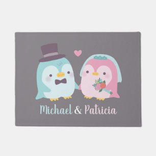 Tapete Recém-Casados Adorável Noivo Pinguim e Noiva