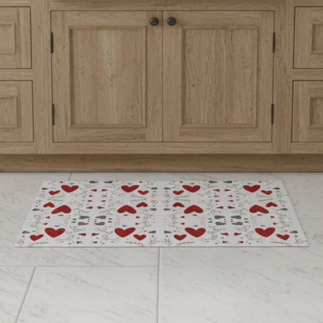 Tapete Red and Black Retro Hand Drawn Hearts Love  (fun red and black hearts doodles hand drawn love valentines theme rug doormat)