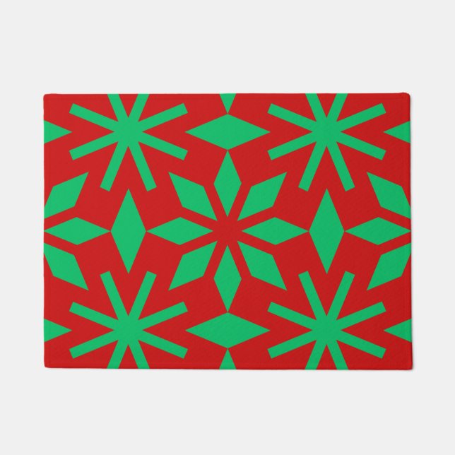 Tapete Red and Green Christmas Snowflakes Pattern (Frente)
