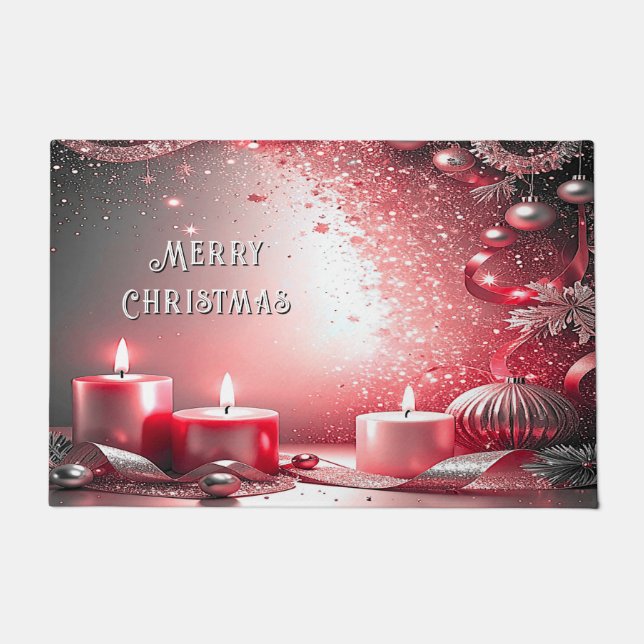 Tapete Red Candles Decorative Christmas Holiday Doormat (Frente)