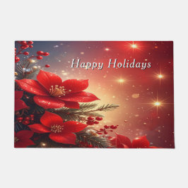 Tapete Red Christmas Floral Holiday Doormat