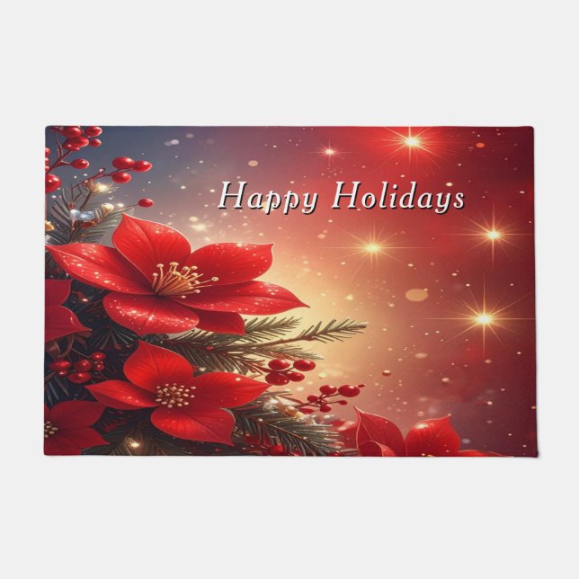 Tapete Red Christmas Floral Holiday Doormat