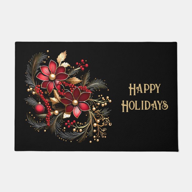 Tapete Red Decorative Flowers Holiday Doormat (Frente)