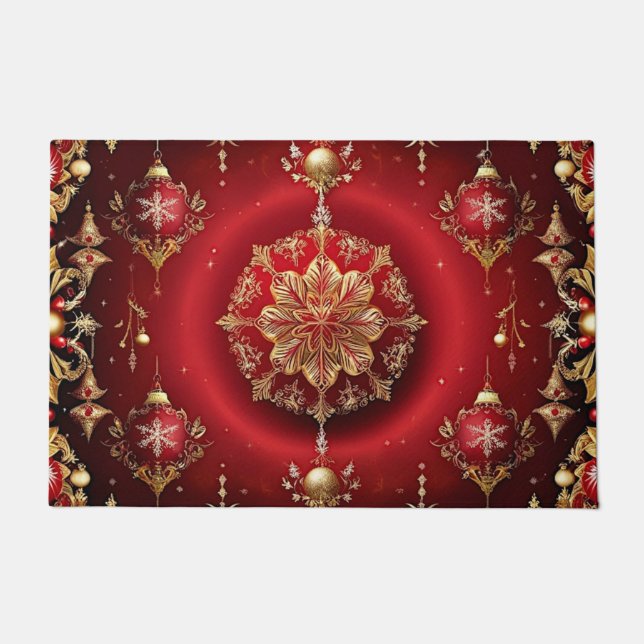 Tapete Red Decorative Ornaments Holiday Doormat (Frente)