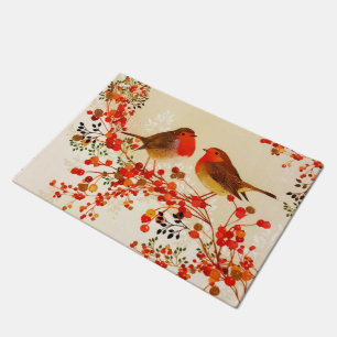 Tapete Red Dourado Winter Birds Holly Berry Branches
