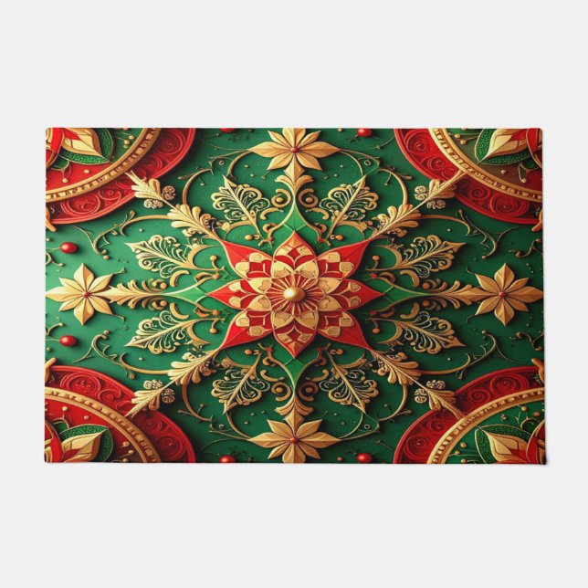 Tapete Red Green Decorative Holiday Doormat (Frente)