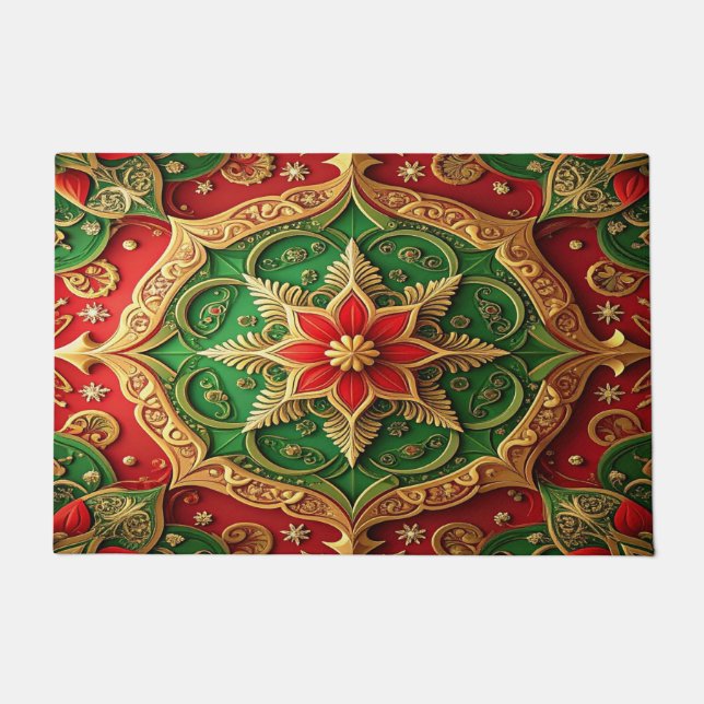 Tapete Red Green Decorative Holiday Doormat (Frente)