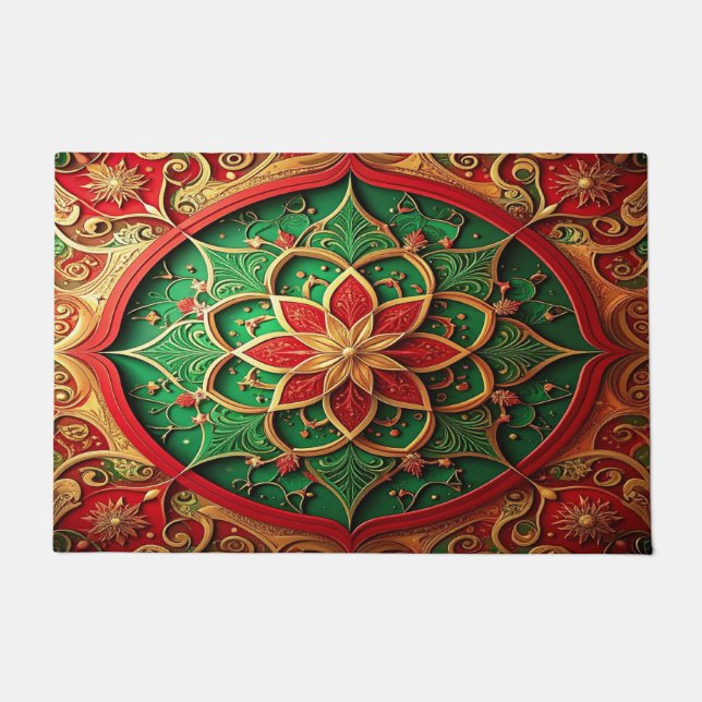 Tapete Red Green Decorative Holiday Doormat (Frente)