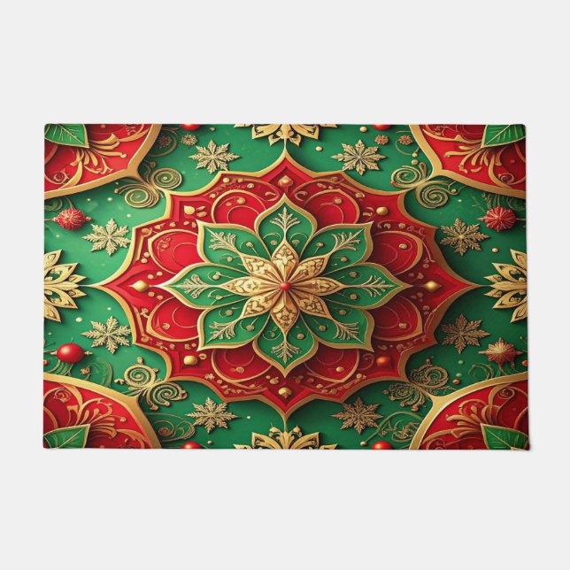 Tapete Red Green Decorative Holiday Doormat (Frente)