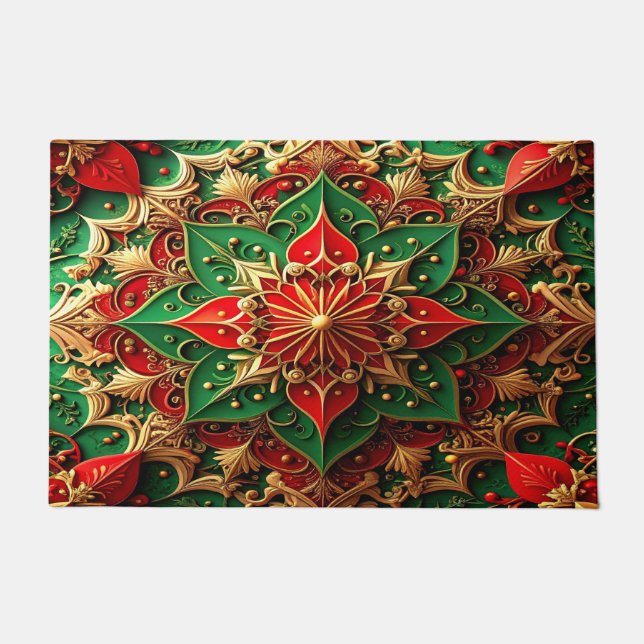 Tapete Red Green Decorative Holiday Doormat (Frente)