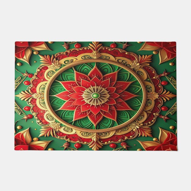 Tapete Red Green Decorative Holiday Doormat (Frente)
