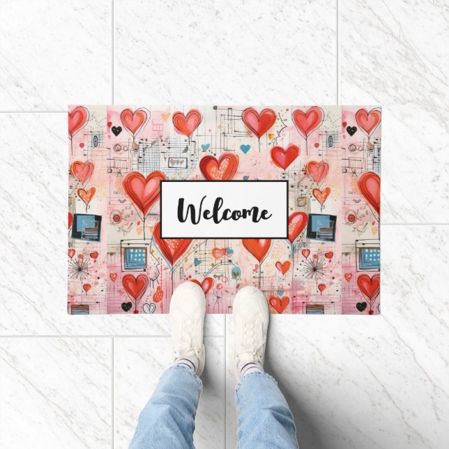 Tapete Red Hearts Whimsical Love Patterno Welcome (Interior)