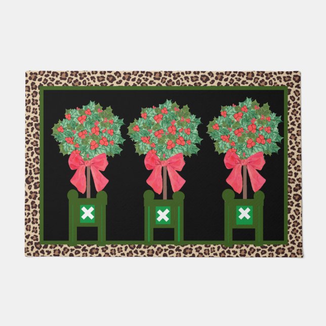 Tapete Red Leopard  Holly Berry Chinoiserie  Doormat (Frente)