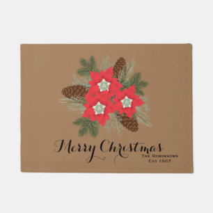 Tapete Red MerryChristmas Poinsettia Pine Winter Greenery