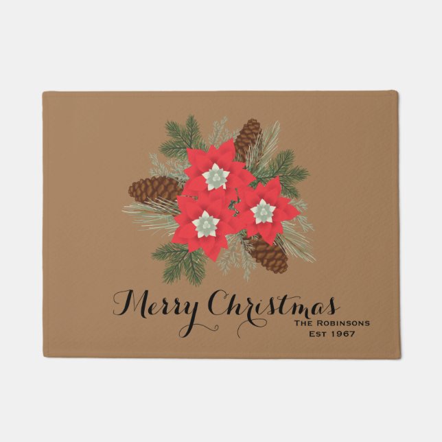 Tapete Red MerryChristmas Poinsettia Pine Winter Greenery (Frente)