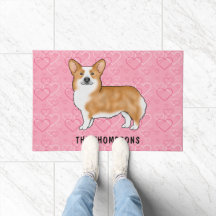 Red Pembroke Welsh Corgi Em Corações Rosa Com Nome