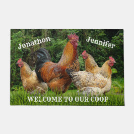 Tapete Red Rooster e Hens "Bem-vindos à nossa cooperativa