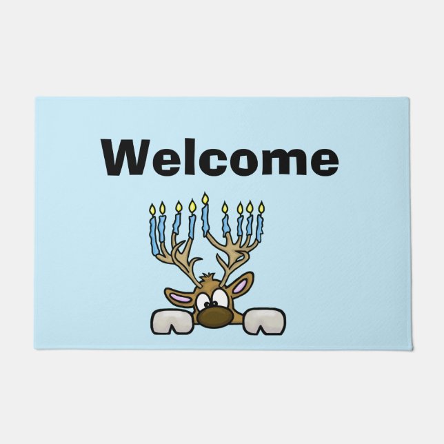 Tapete Reindeer com Menorah Antlers Chrismukkah Doormat (Frente)